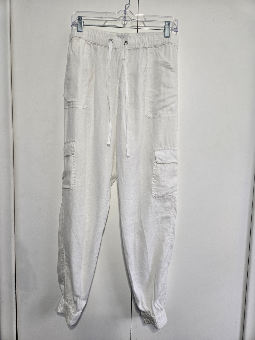 Nicole Miller New York 100% Linen White Cargo Jogger Pants Size L